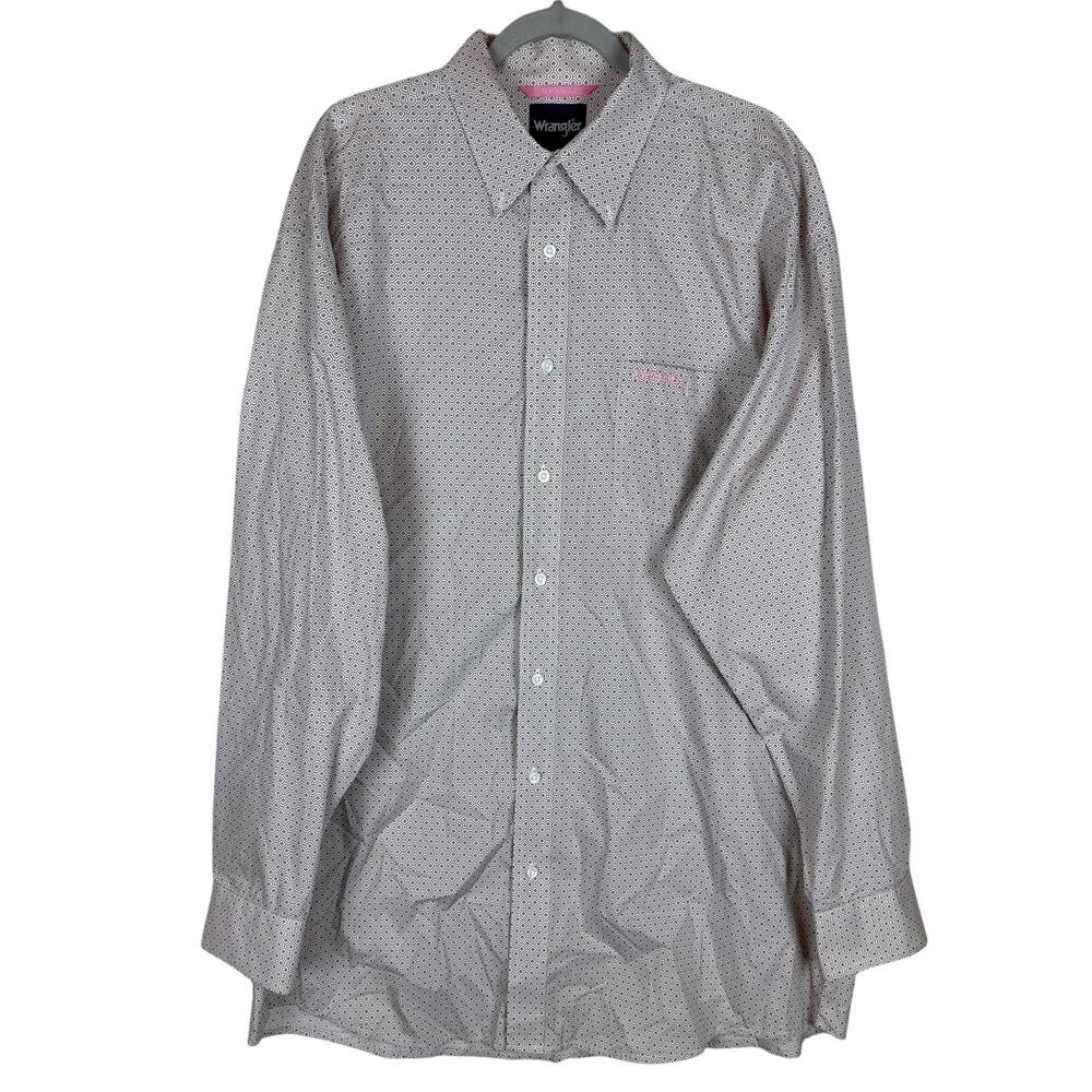Wrangler Shirt Men's 2XLT‎ Pink Ribbon Geometric Round Hem Button-Down